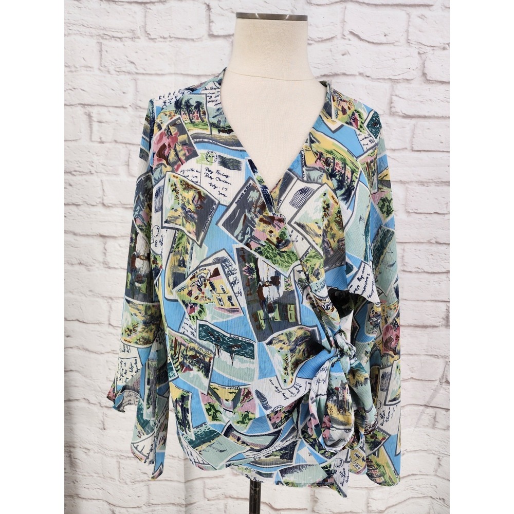 Lane Bryant Wrap Top Women 2X‎ Resort Travel Coastal Beach Flare Sleeve 18/20